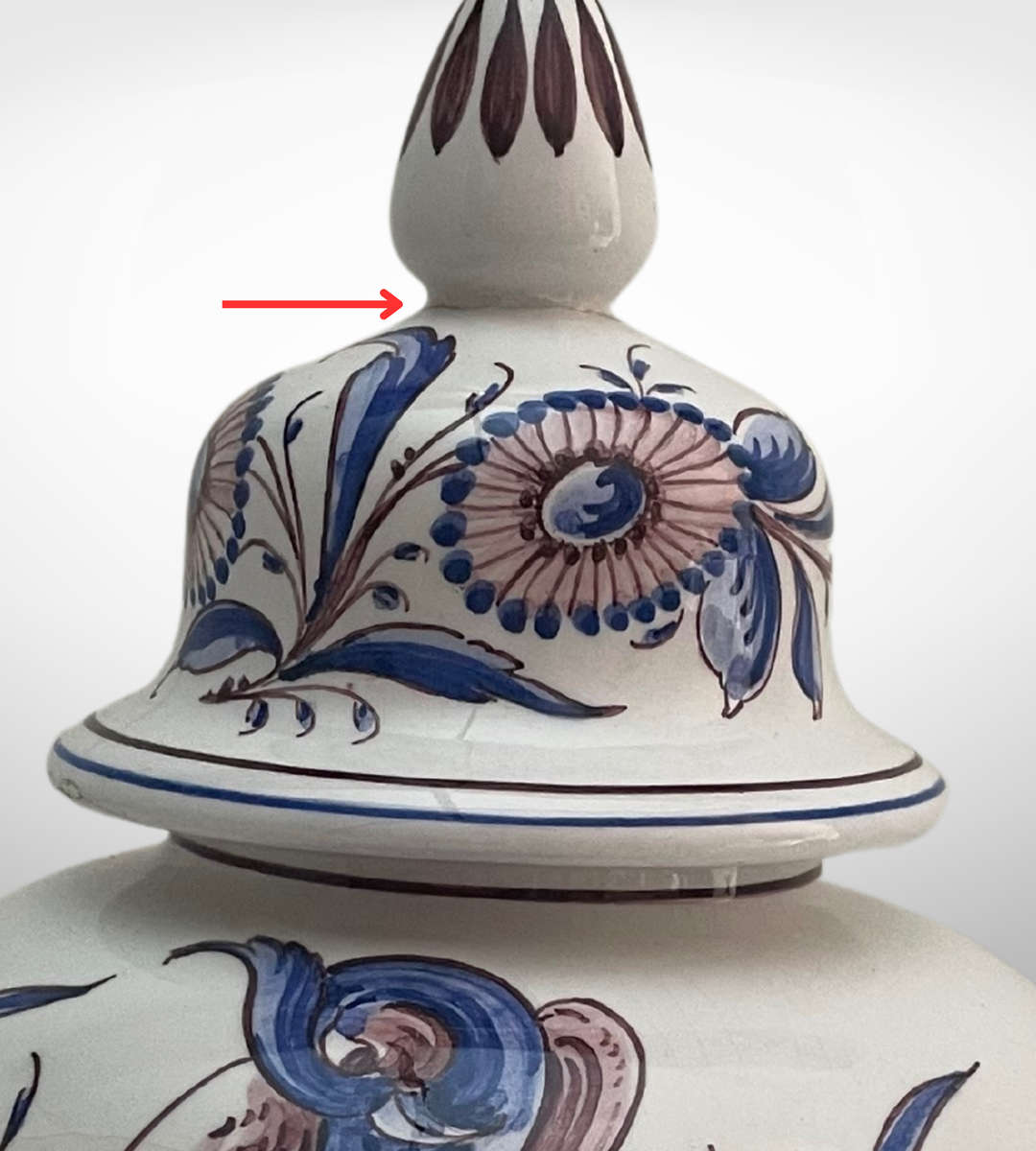 Outeiro Agueda Hand-Painted Ginger Jar Vase - Floral Pattern, Portugal, 1980s, 27.5 cm - as is