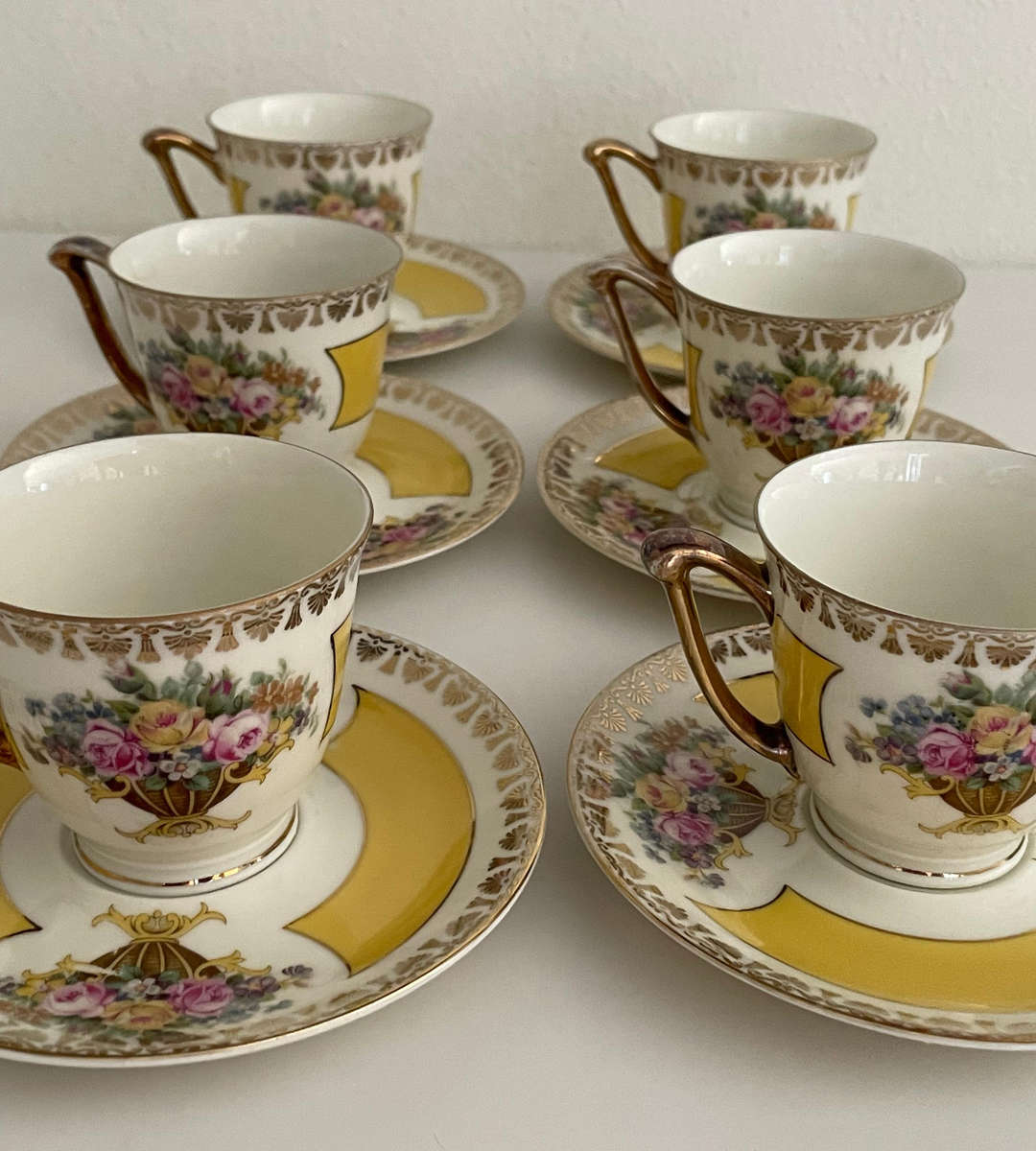 Vintage Protea China 15-Piece Tea Set  Yellow Floral with Gilt Trim