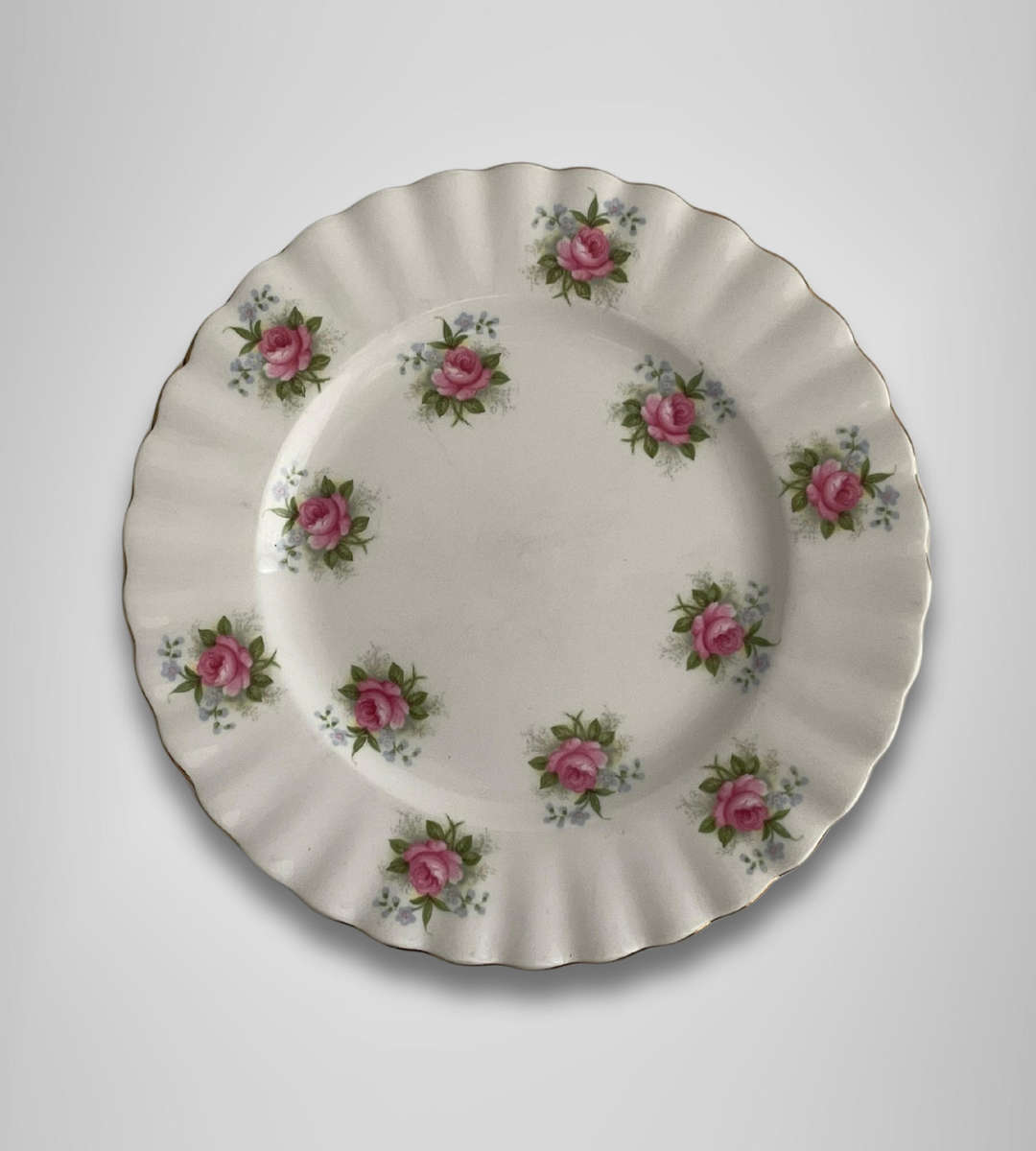 Royal Albert "Forget-Me-Not Rose" Bread & Butter Plate  Bone China, Gold Trim  1960s Vintage