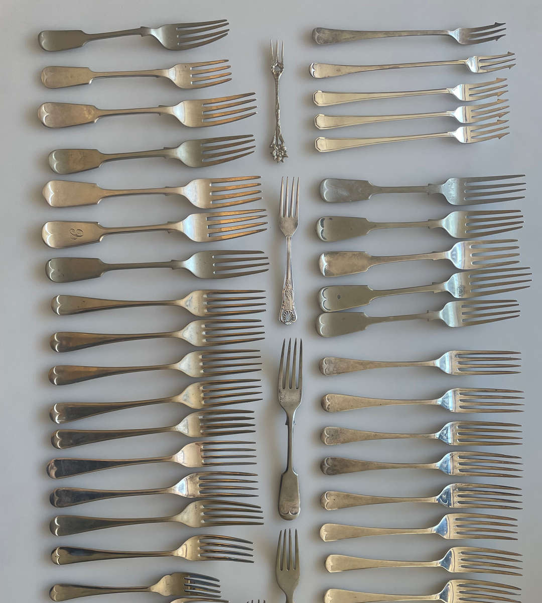 Rare Collection of 85 Antique & Vintage Silver-Plated and Nickel Silver Forks - Wellner, JR & Sons,