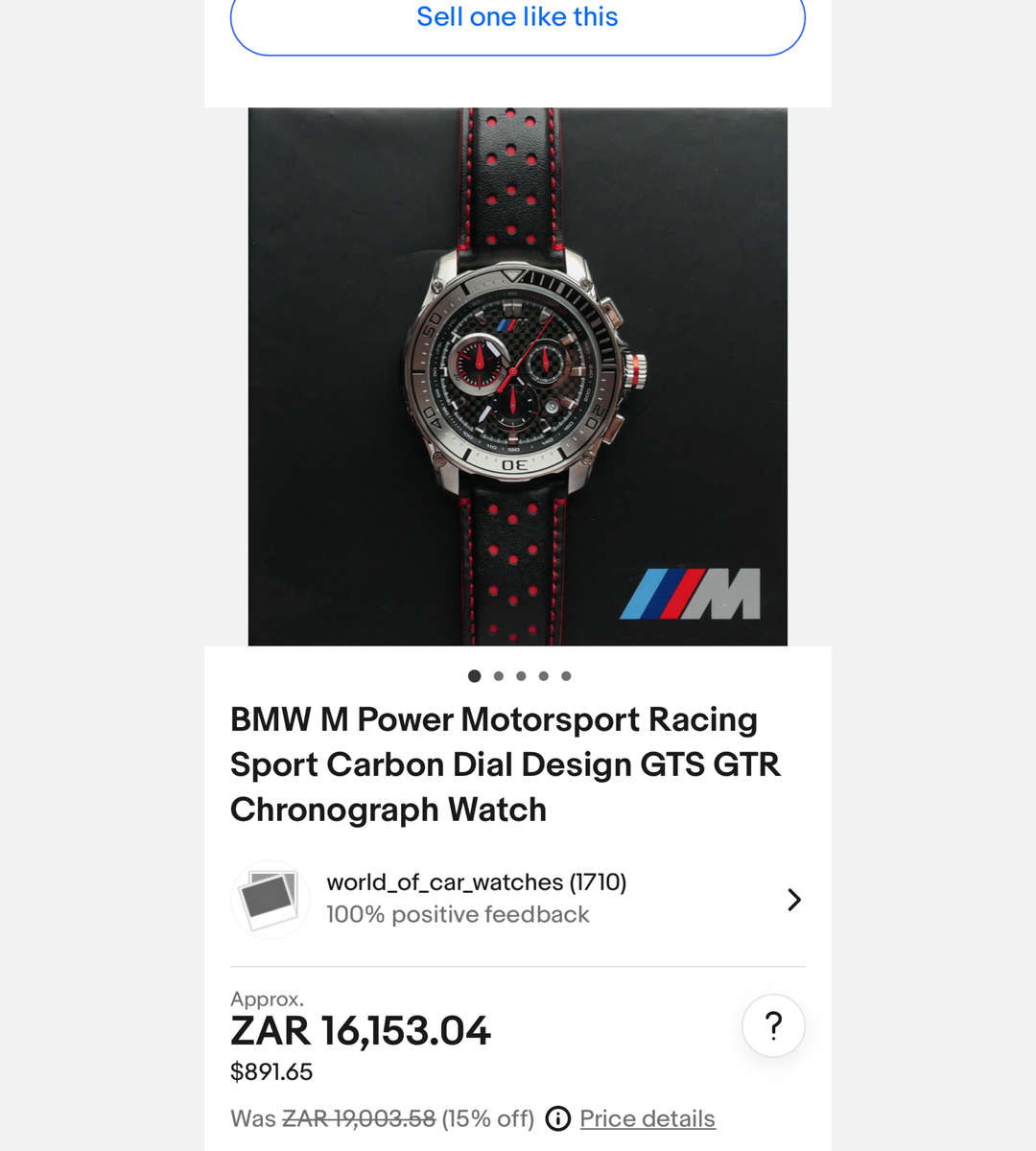 Ultra Rare BMW M Motorsport Chronograph Watch  Swiss Movement, Carbon Fiber Dial, Reduced!