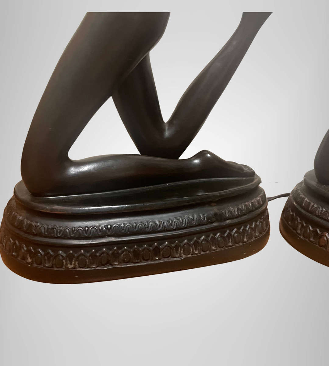 Rare 1970s Large Art Deco Style Nude Table Lamps  Matching Pair  75cm  Frosted Glass Shades