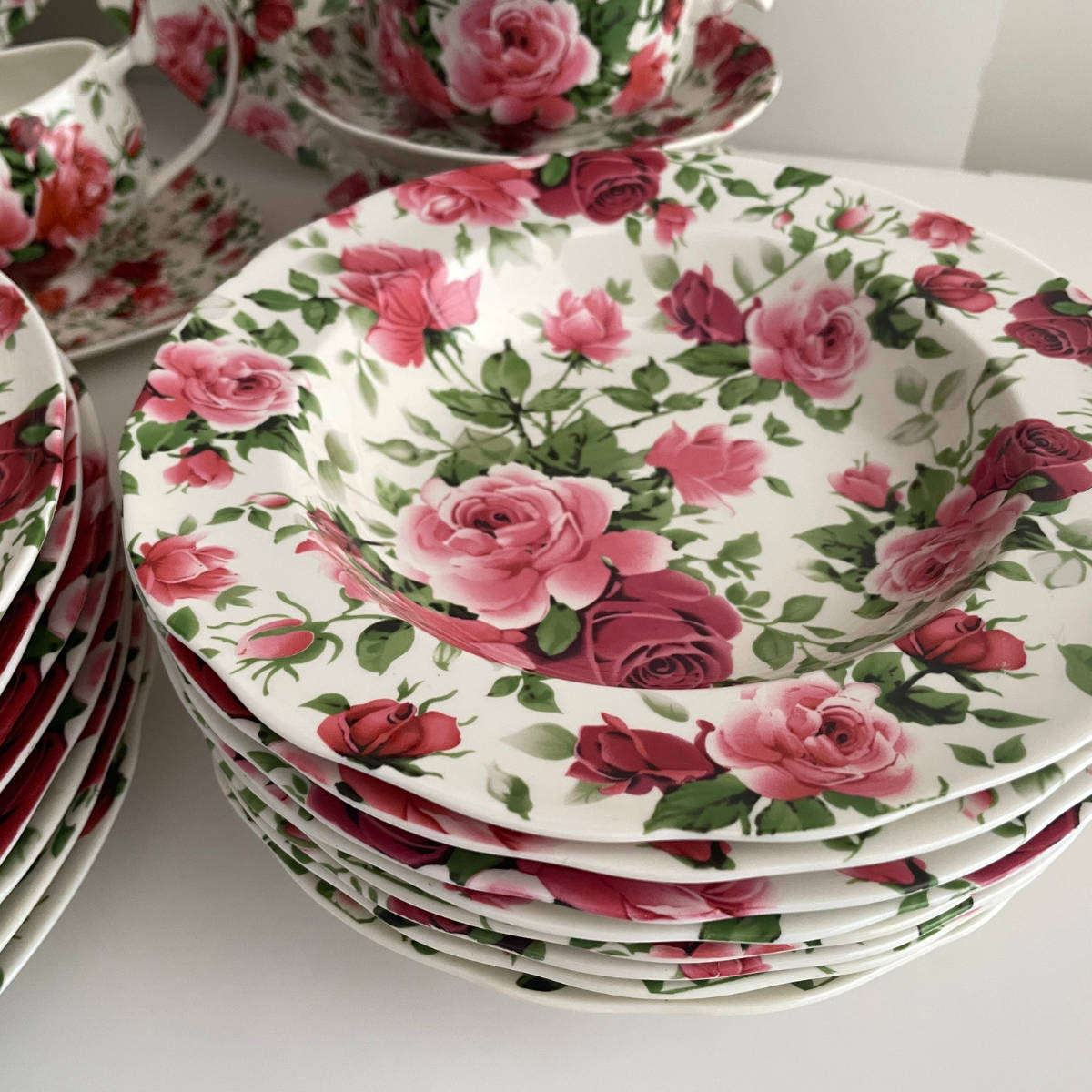 Victorian Rose by William James Fine Stoneware  8 Place Setting  53-Piece Dinner & Serving Set