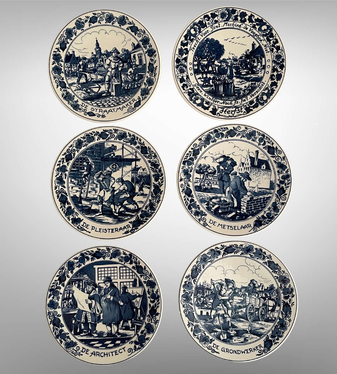 Set of 6 Delft Blauw Royal Distel Wall Plates  Handpainted  Made in Holland  16cm Each