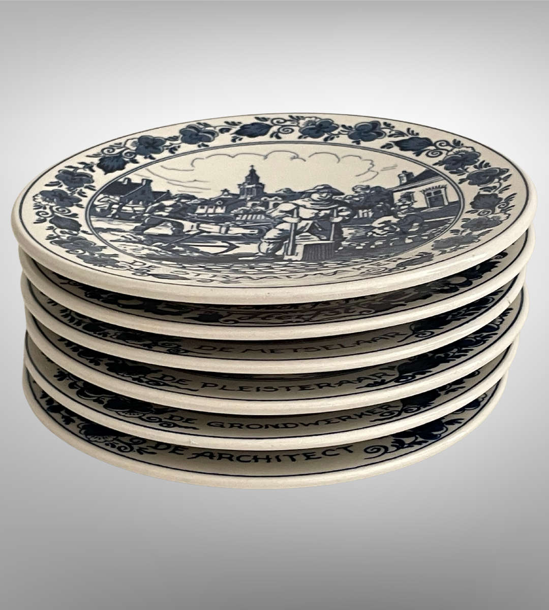 Set of 6 Delft Blauw Royal Distel Wall Plates  Handpainted  Made in Holland  16cm Each