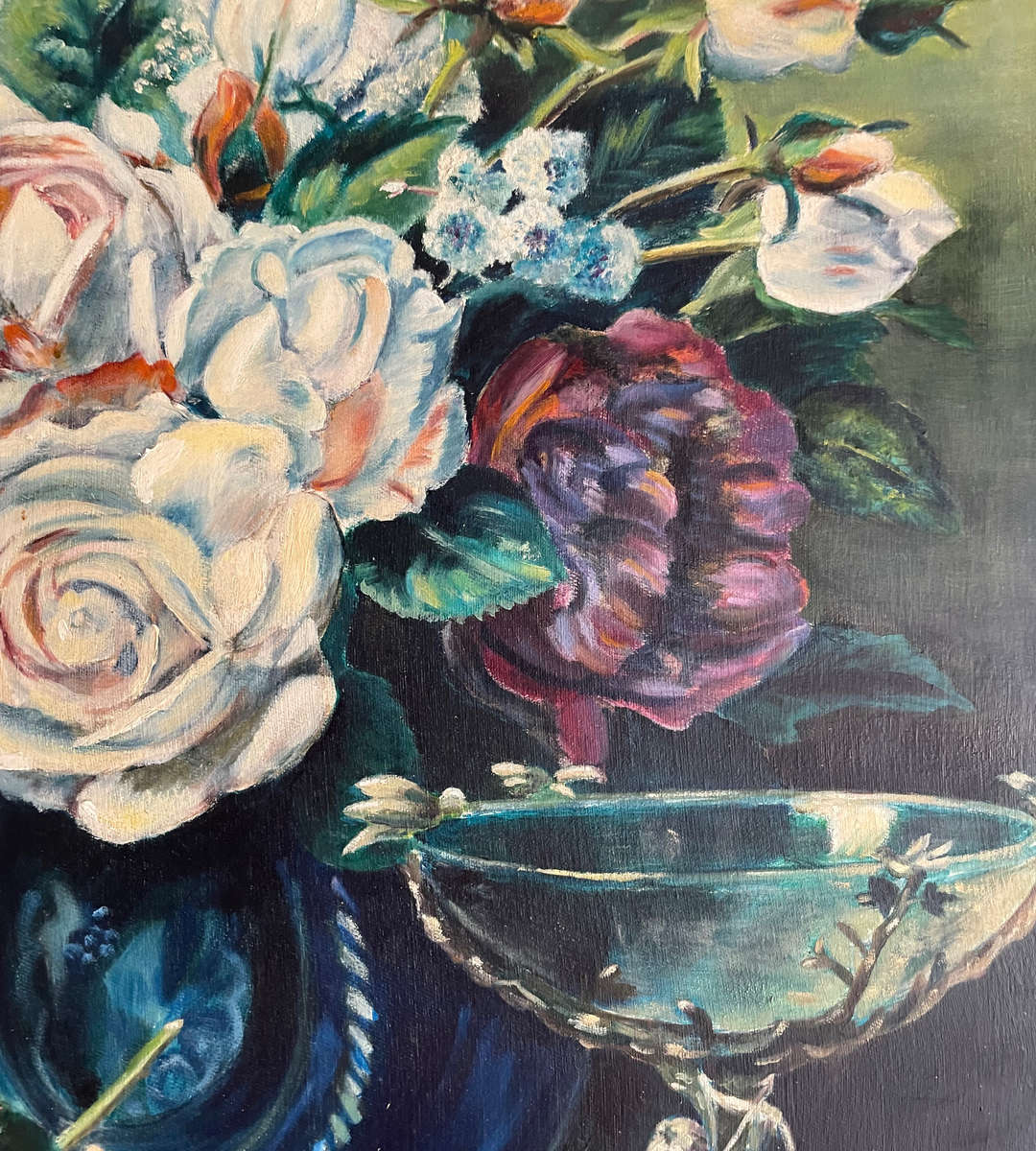 Eleni (2000) 'Cupid's Goblet' Floral Still Life - Oil on Canvas - Framed - 53.5 x 64cm