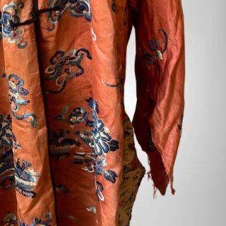 Antique Chinese Silk Embroidered Robe  Late Qing Dynasty (c.1870-1910)  Hand Embroidered Scenes