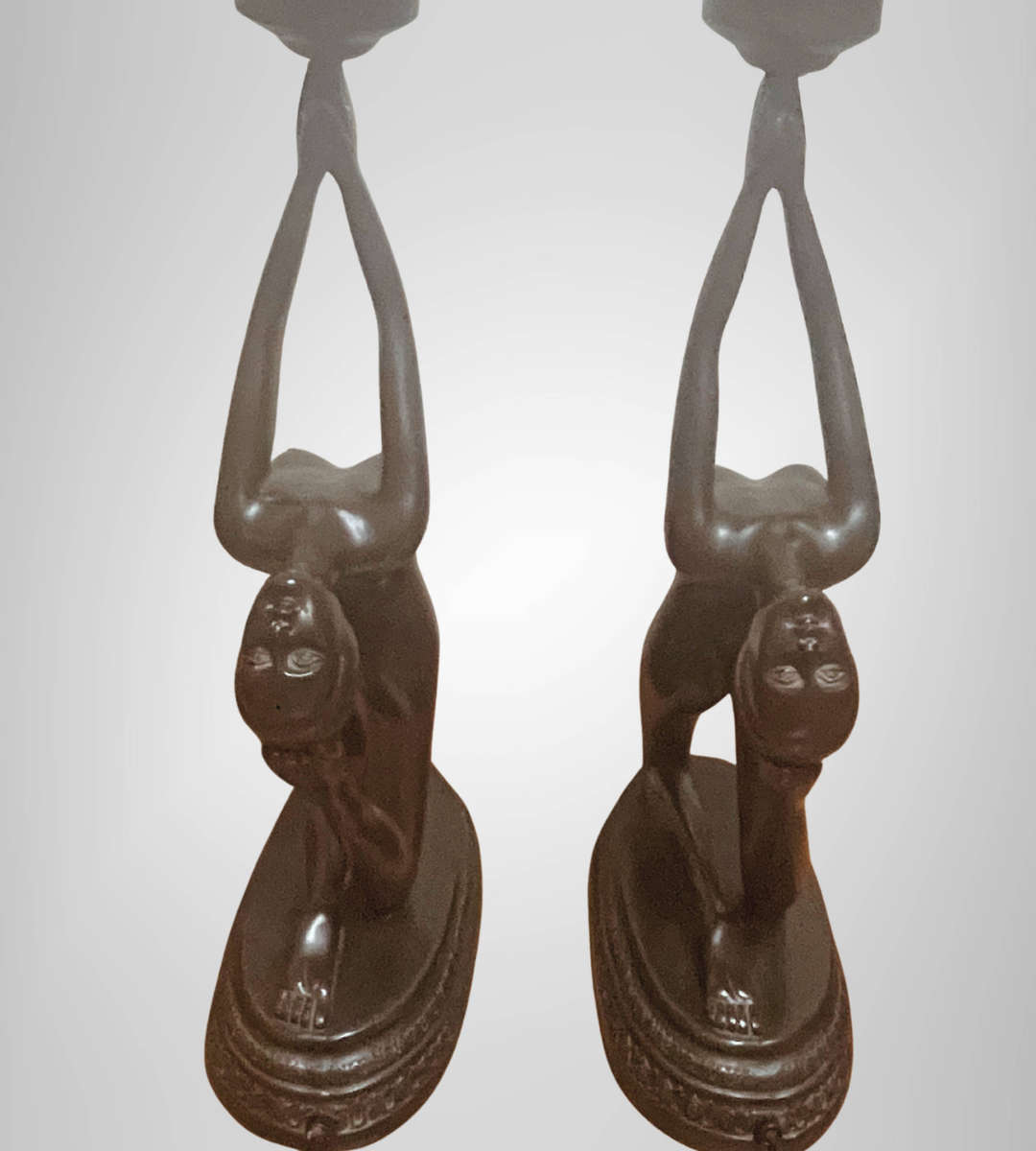 Rare 1970s Large Art Deco Style Nude Table Lamps  Matching Pair  75cm  Frosted Glass Shades