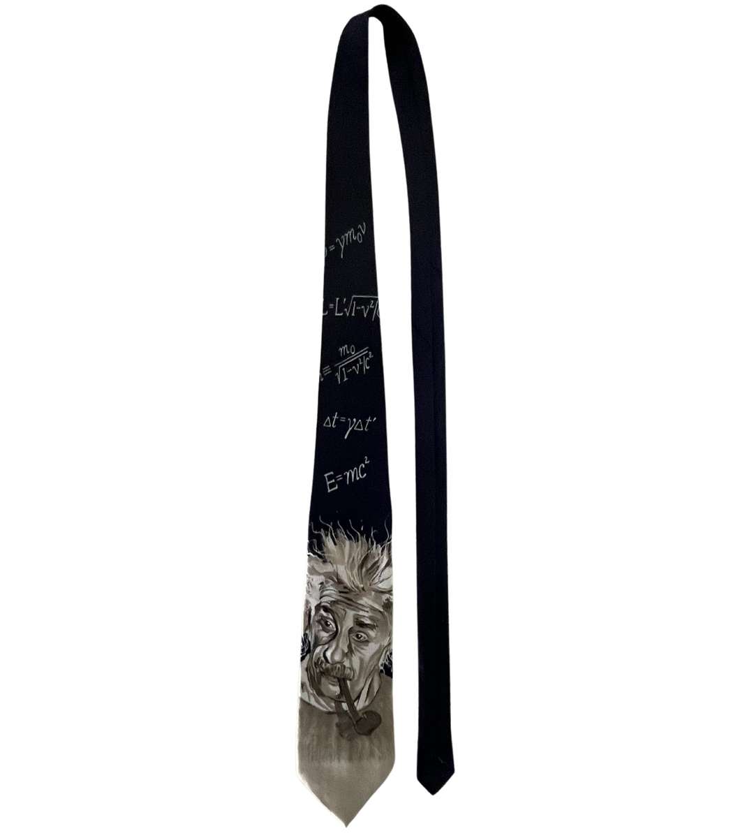 Vintage Handmade Navy Blue Einstein EMC^2 Physics Science Mens Neck Tie - Original with Einstein Im