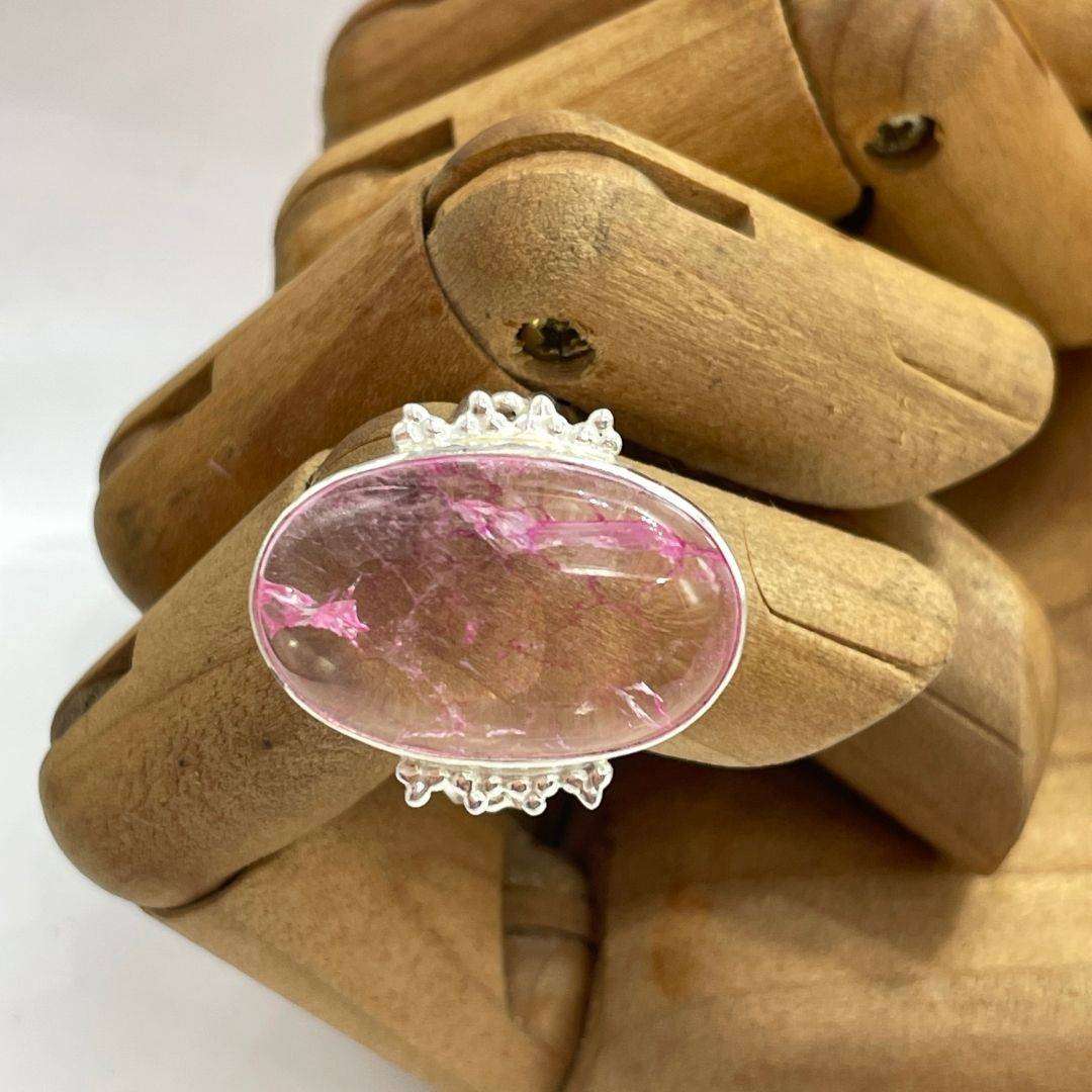 925 Sterling Silver Tourmaline Vein Cabochon Ring Size U- 6.3g