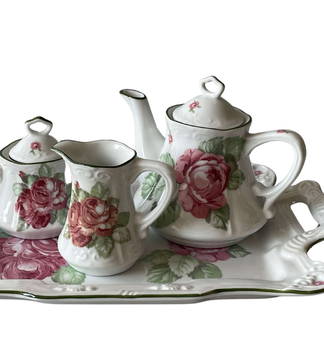 Wiesenthal German Porcelain Summer Rose Pattern Tea Set  Classic White No. 2142