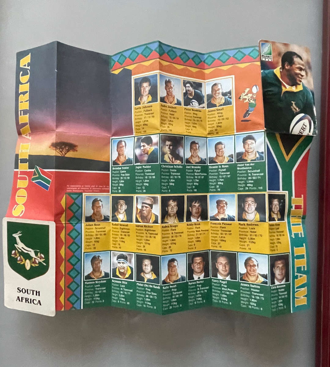 Rugby World Cup 1995 Cabinet Frame with Foldable Booklets & Springbok Teaspoons  Rare Collectible!