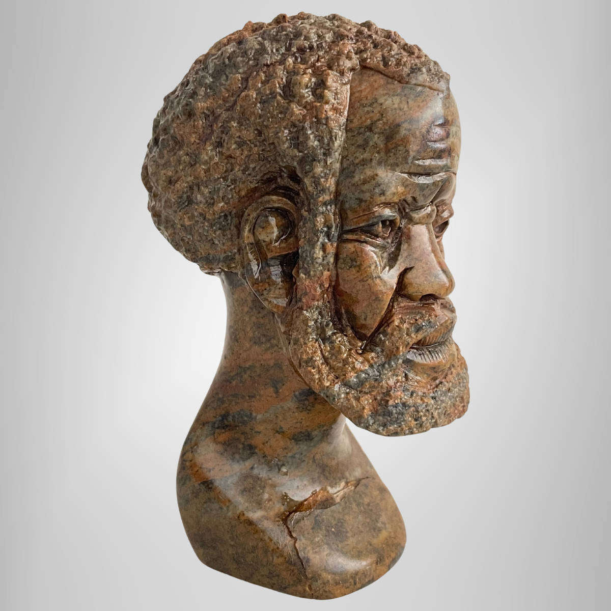 Vintage African Soapstone Bust  Hand-Carved Male Figure  13 cm  Aged Patina with Surface Crack