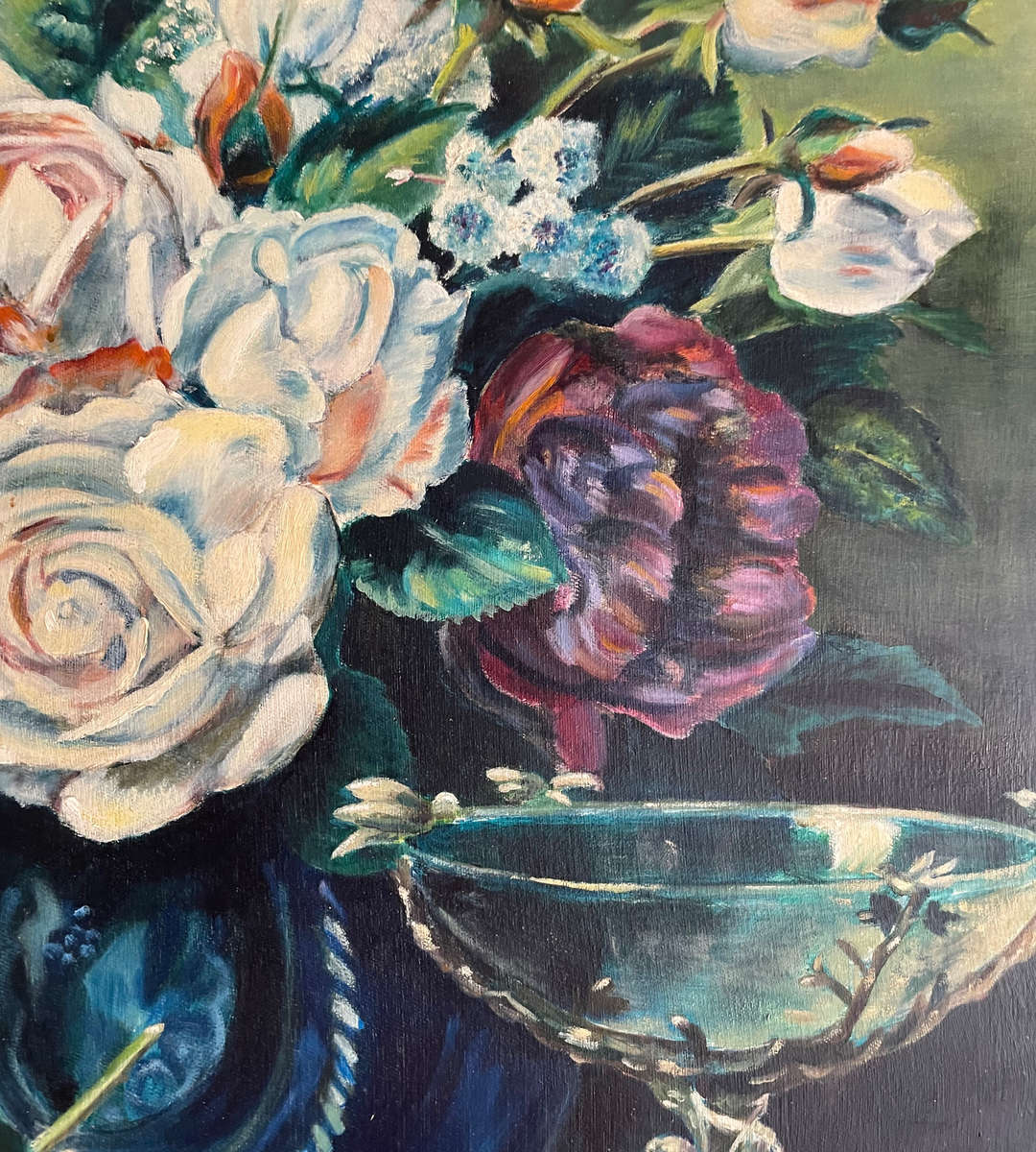 Eleni (2000) 'Cupid's Goblet' Floral Still Life - Oil on Canvas - Framed - 53.5 x 64cm