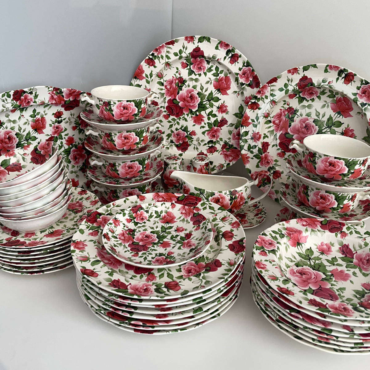 Victorian Rose by William James Fine Stoneware  8 Place Setting  53-Piece Dinner & Serving Set