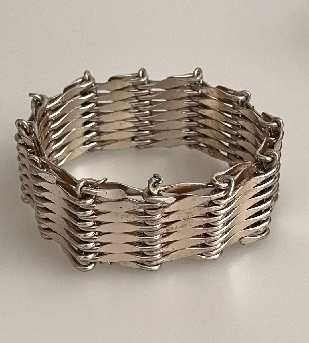 1950s Western Germany Vintage 7-Bar Gate Link Bracelet  Chunky Eloxal Aluminum  Lightweight 22g