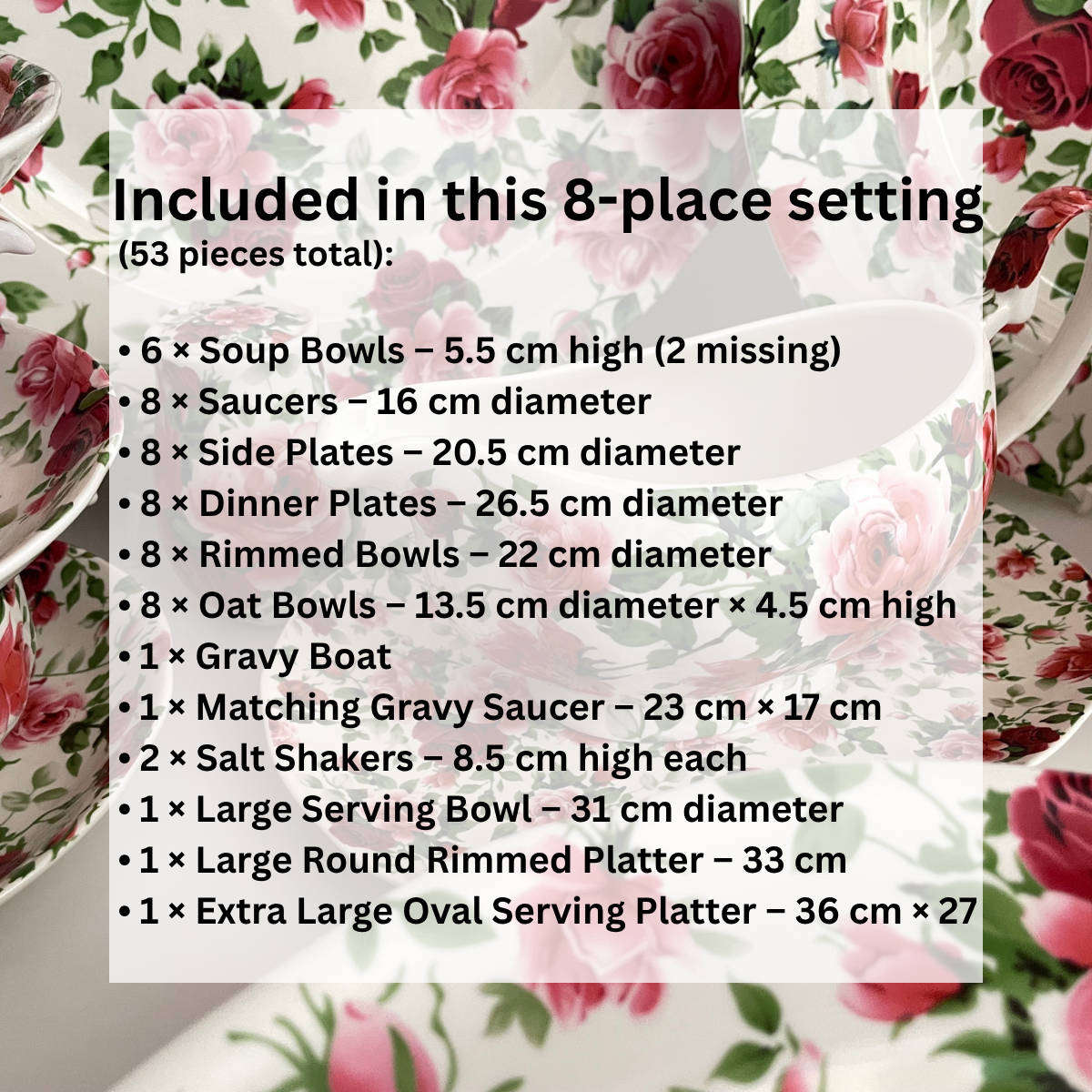 Victorian Rose by William James Fine Stoneware  8 Place Setting  53-Piece Dinner & Serving Set