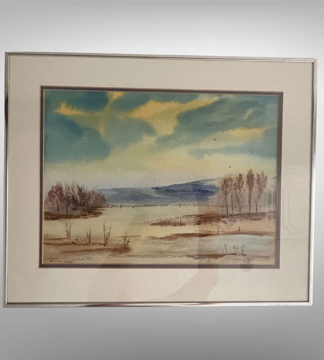 Clive Green 2006 Framed Watercolor Landscape  Signed Artwork  Metal Frame  48cm x 39cm