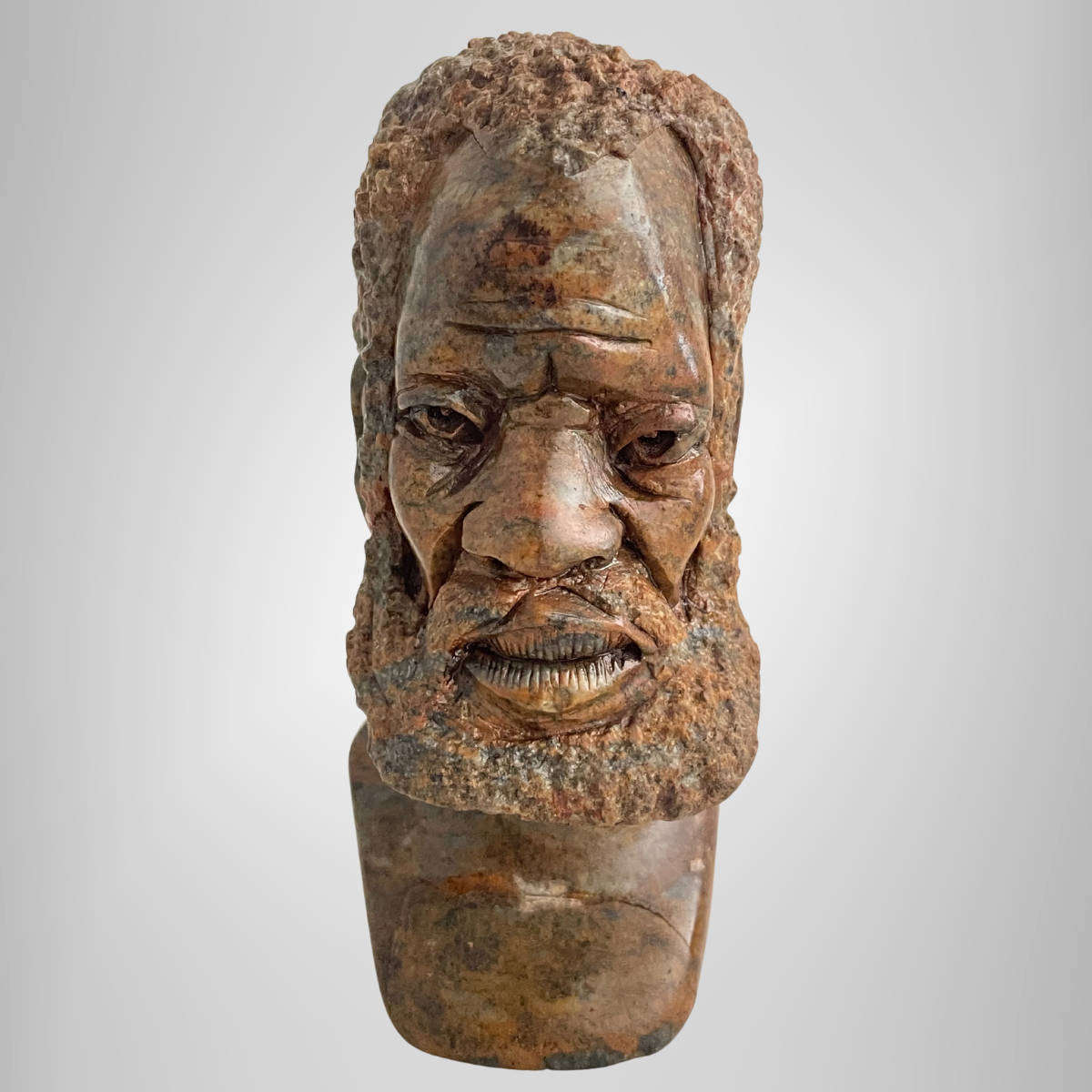 Vintage African Soapstone Bust  Hand-Carved Male Figure  13 cm  Aged Patina with Surface Crack