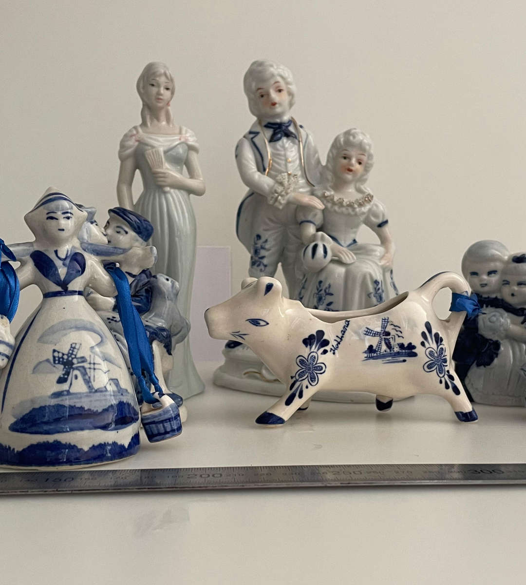 Lot of 9 Vintage Blue & White Porcelain Figurines  Delftware, Holland Style, Victorian, Japan  Mix