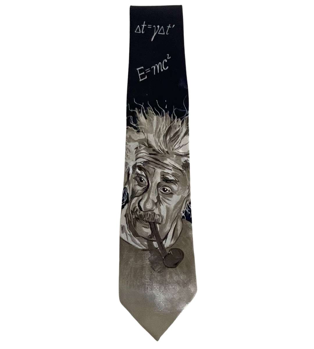 Vintage Handmade Navy Blue Einstein EMC^2 Physics Science Mens Neck Tie - Original with Einstein Im