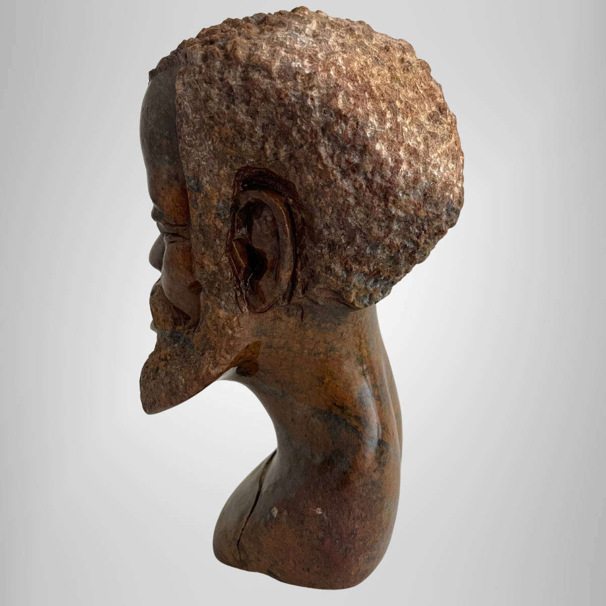 Vintage African Soapstone Bust  Hand-Carved Male Figure  13 cm  Aged Patina with Surface Crack