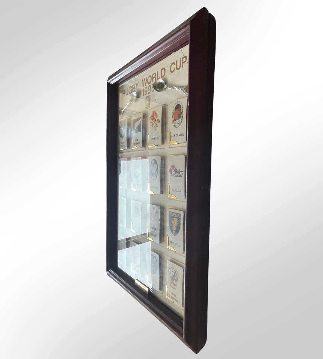 Rugby World Cup 1995 Cabinet Frame with Foldable Booklets & Springbok Teaspoons  Rare Collectible!