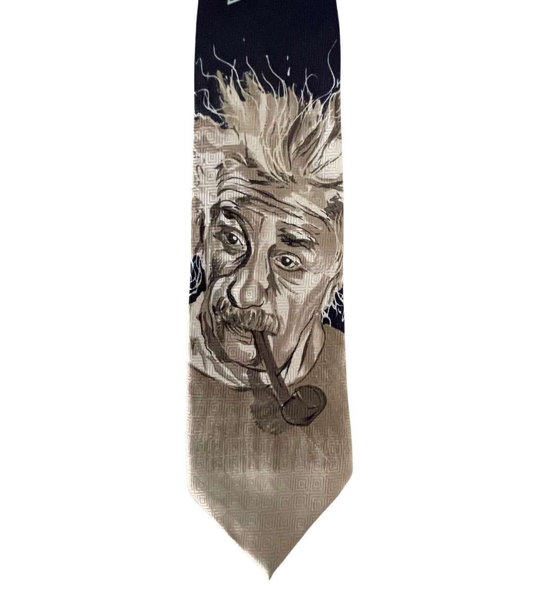 Vintage Handmade Navy Blue Einstein EMC^2 Physics Science Mens Neck Tie - Original with Einstein Im