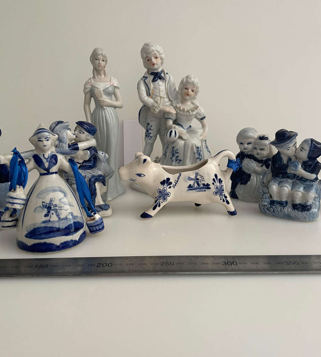 Lot of 9 Vintage Blue & White Porcelain Figurines  Delftware, Holland Style, Victorian, Japan  Mix