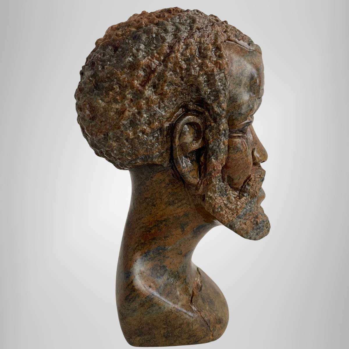 Vintage African Soapstone Bust  Hand-Carved Male Figure  13 cm  Aged Patina with Surface Crack