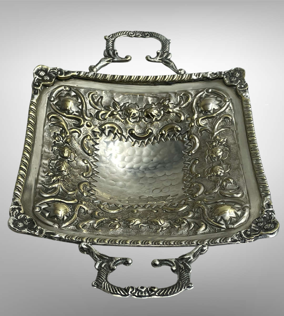 Antique Williams Sheffield Silver-Plated Bon Bon Dish with Ornate Handles & Floral Repoussé  1920s