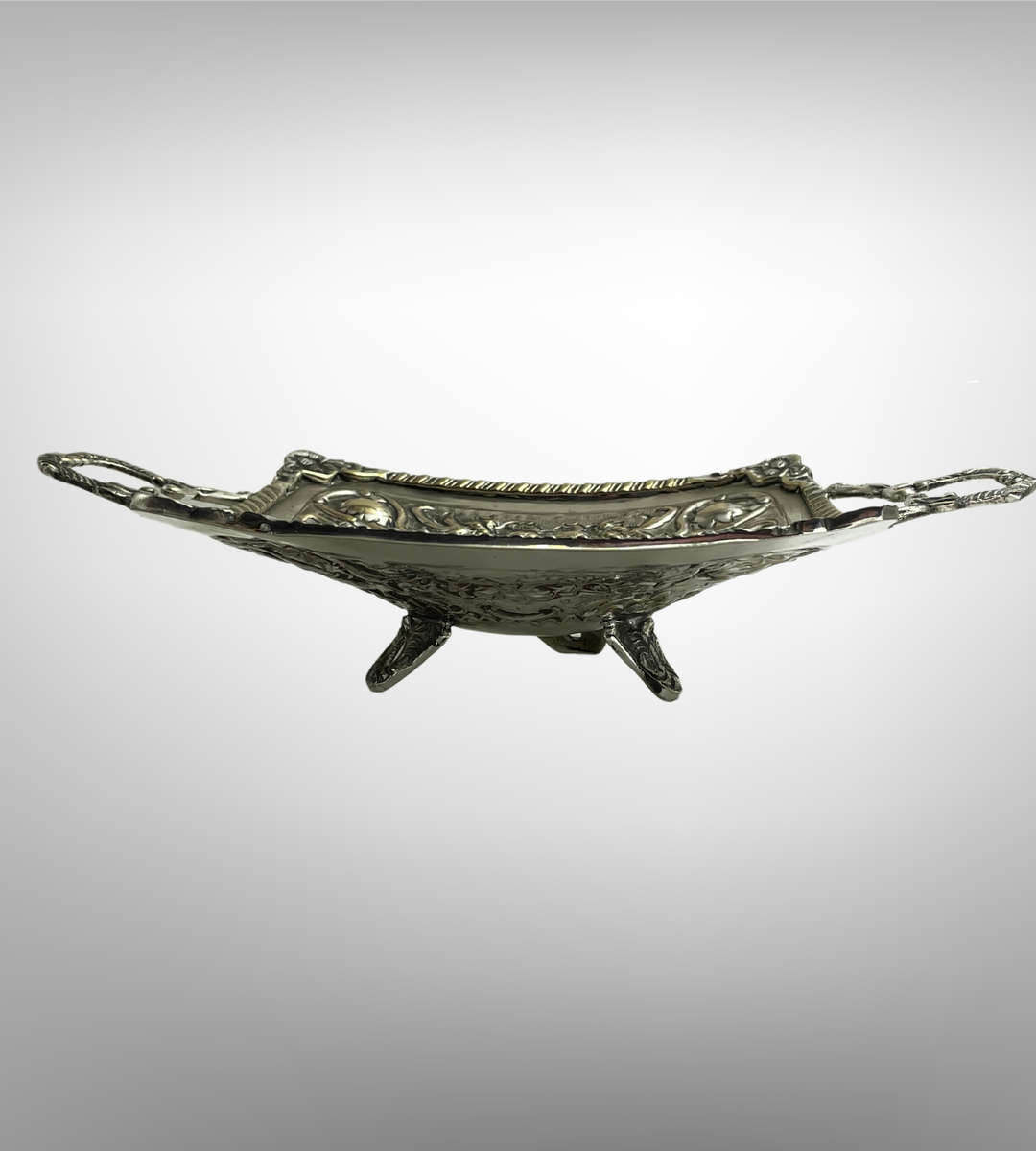 Antique Williams Sheffield Silver-Plated Bon Bon Dish with Ornate Handles & Floral Repoussé  1920s