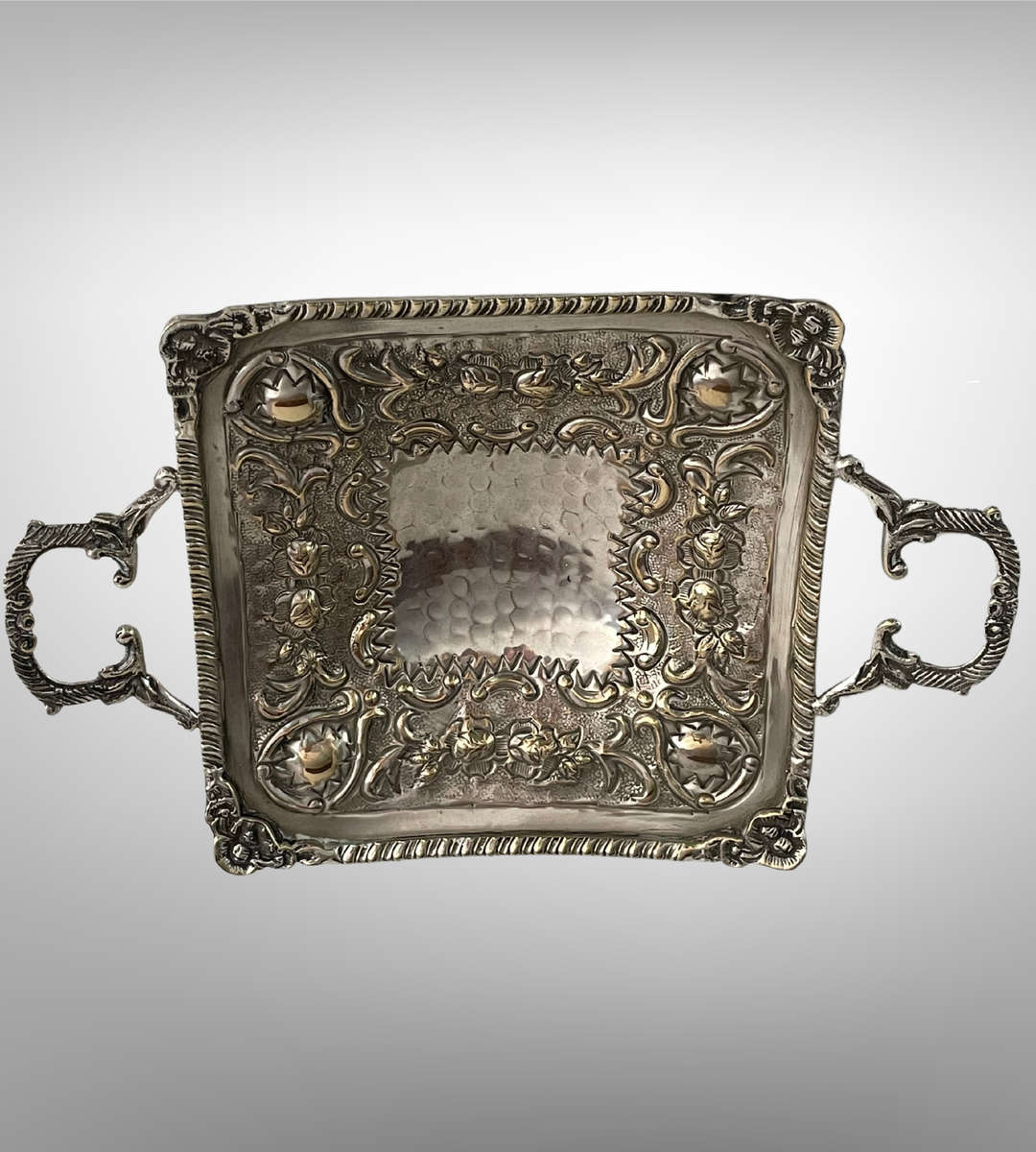 Antique Williams Sheffield Silver-Plated Bon Bon Dish with Ornate Handles & Floral Repoussé  1920s