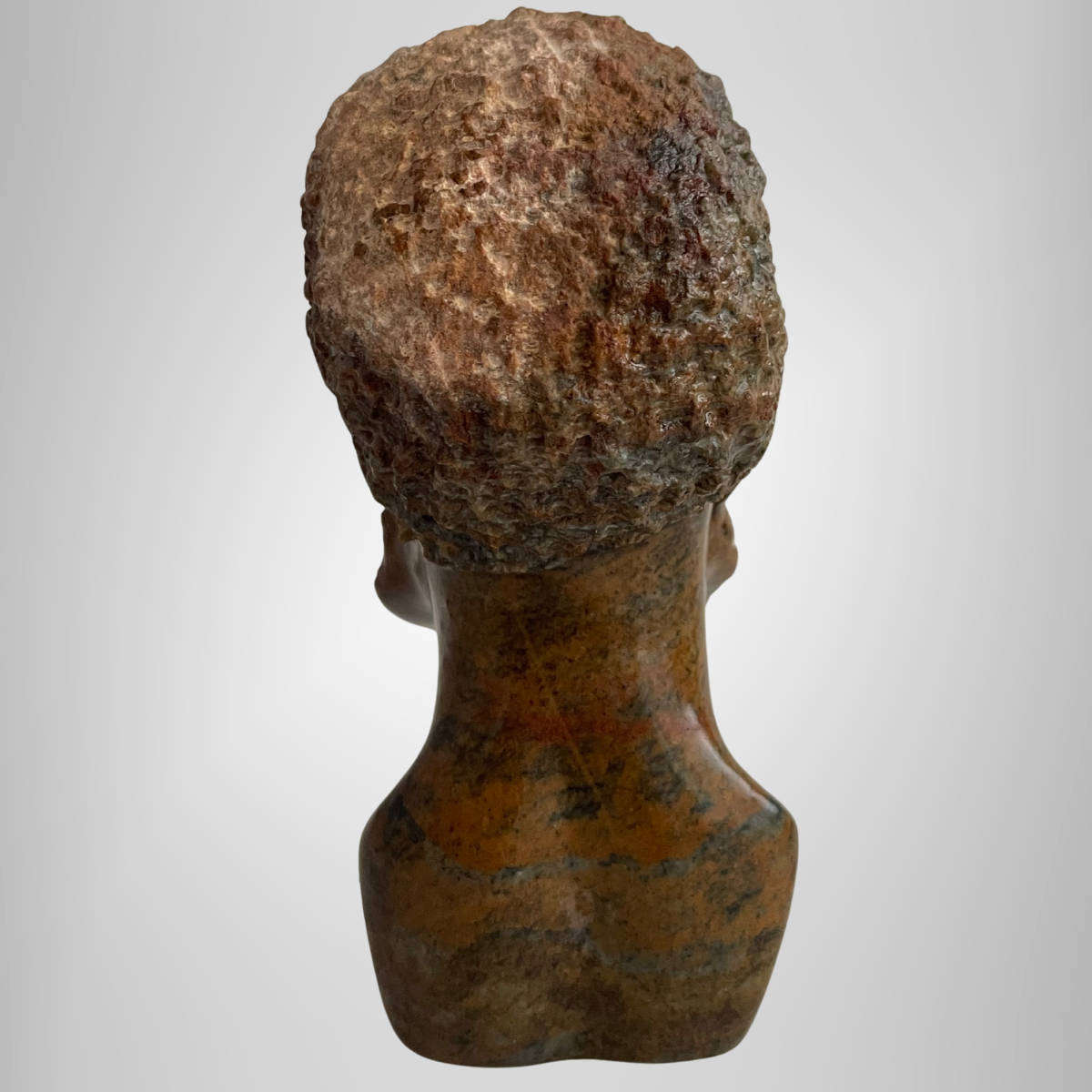 Vintage African Soapstone Bust  Hand-Carved Male Figure  13 cm  Aged Patina with Surface Crack