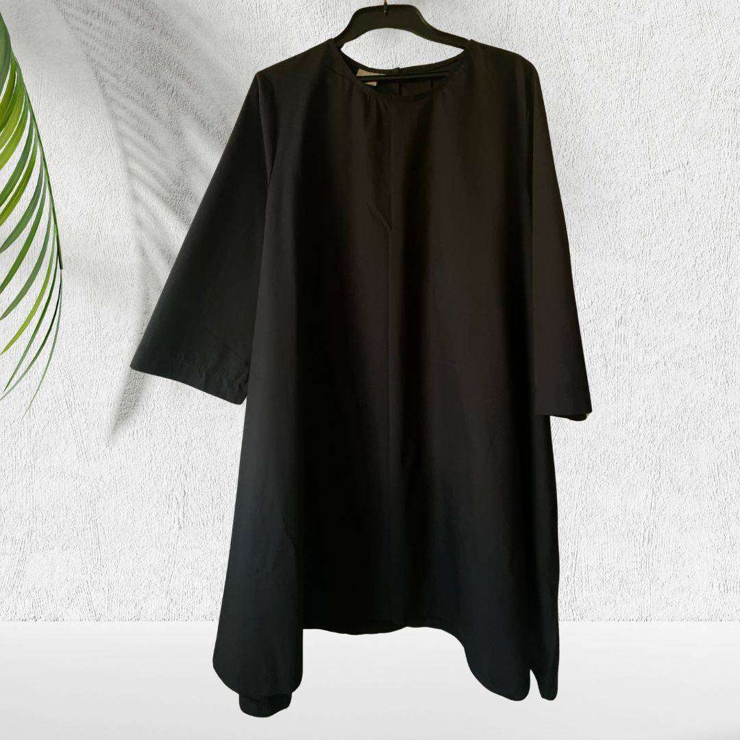 Classic Black A-Line Dress with Hidden Pockets  Cotton Linen Blend  Size XXL (Fits SA 4648)