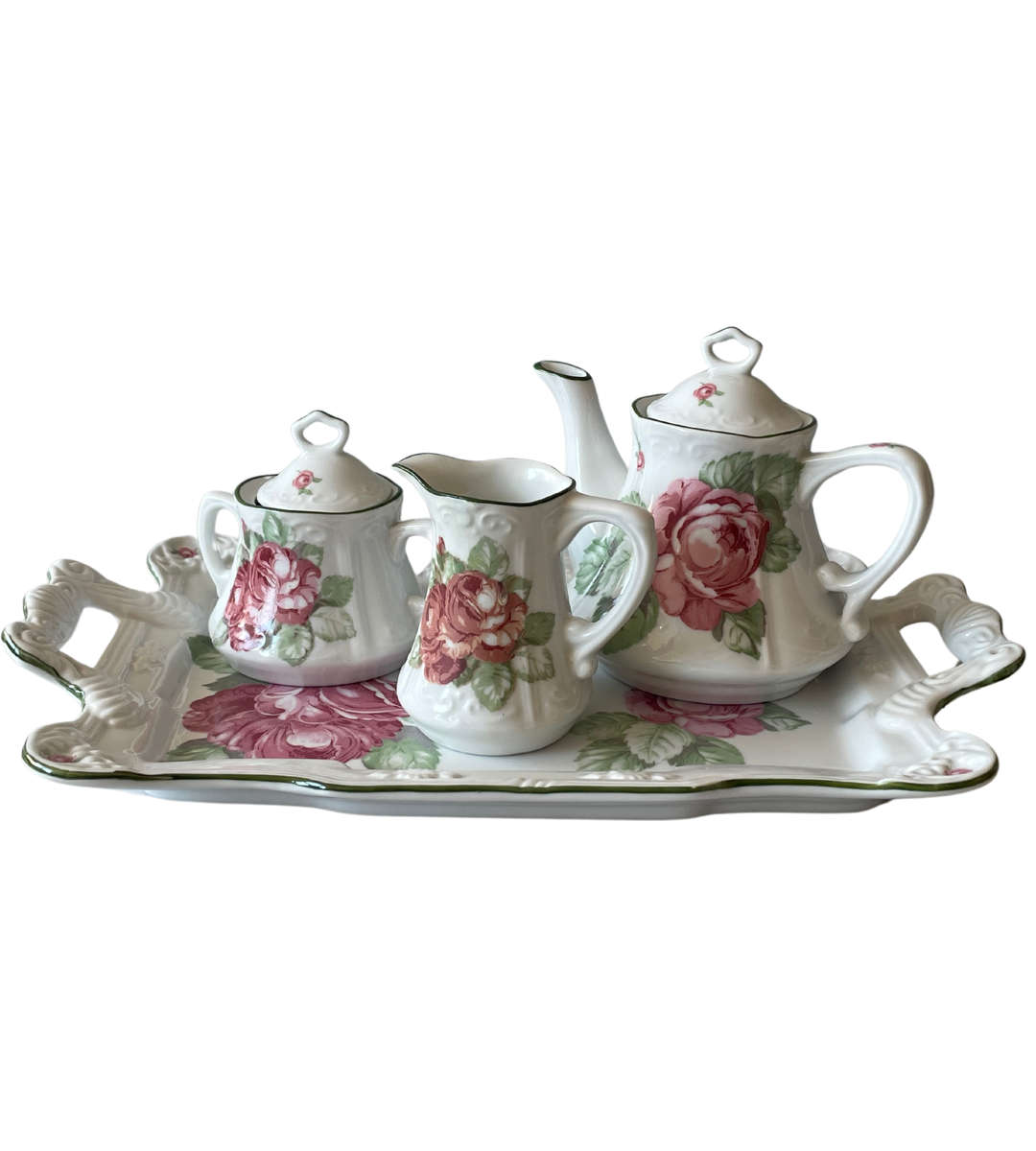 Wiesenthal German Porcelain Summer Rose Pattern Tea Set  Classic White No. 2142