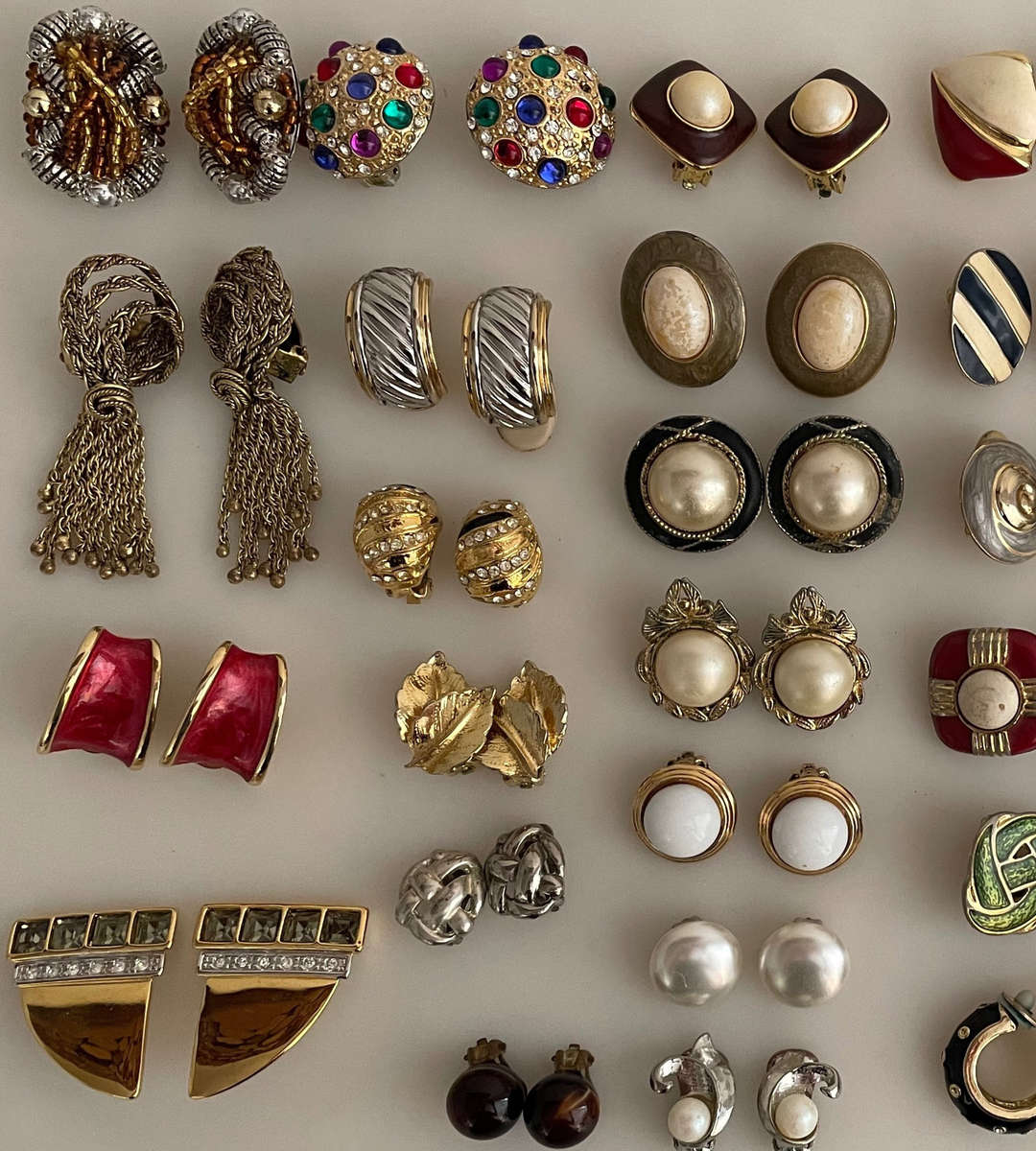 Reduced - Vintage Costume Jewelry Lot  64 Pairs Earrings + Pendants & Scarf Clip  Clip-ons, Studs