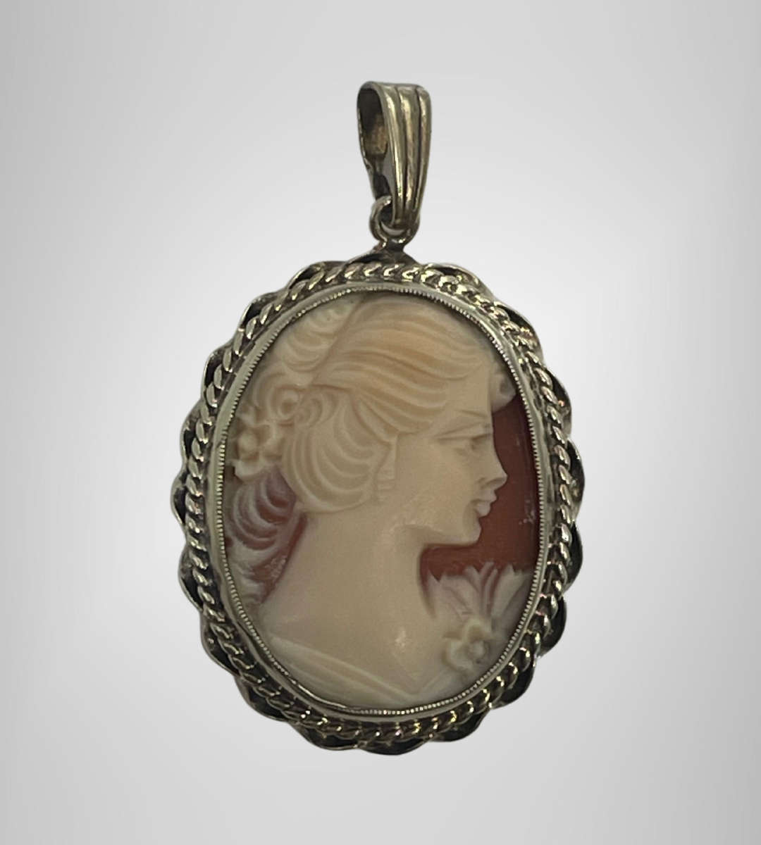 Vintage Cameo Pendant  Marked SILV, Gold-Tone, 39mm  Classic Lady Portrait- Reduced