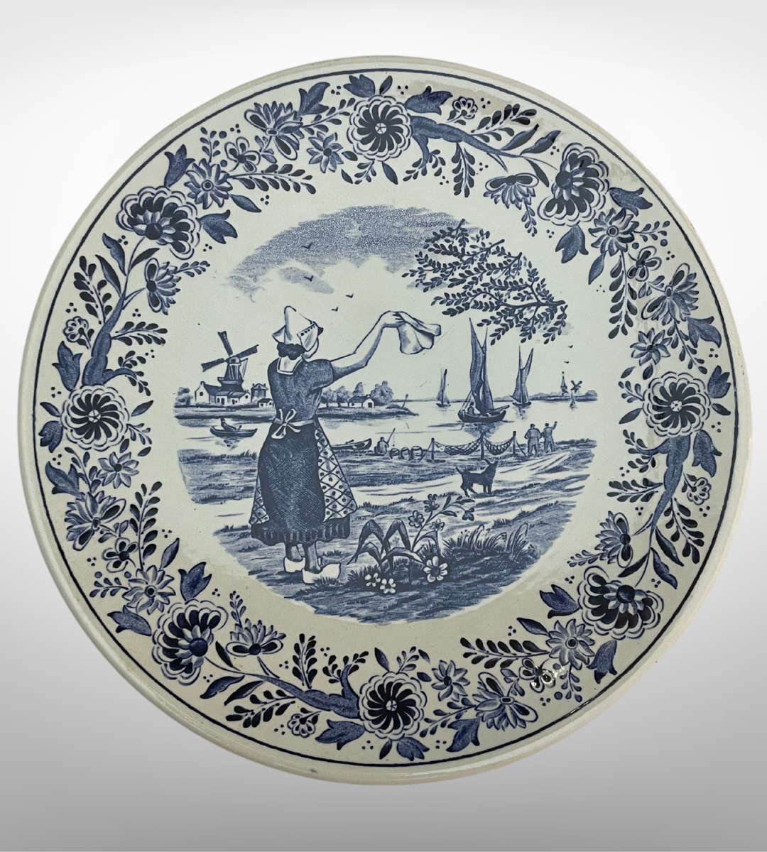 Delfts Blue Royal Sphinx Wall Plate | BOCH Signed Delftware | Vintage Dutch Landscape | Blue & White