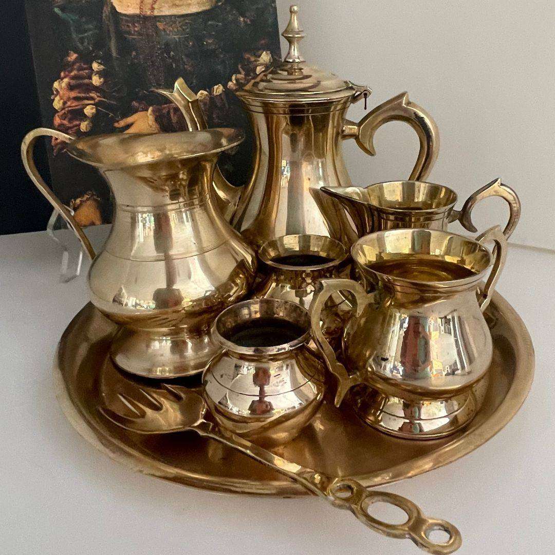 8 Piece Solid Brass Décor Lot with Tray  Approx 1750g