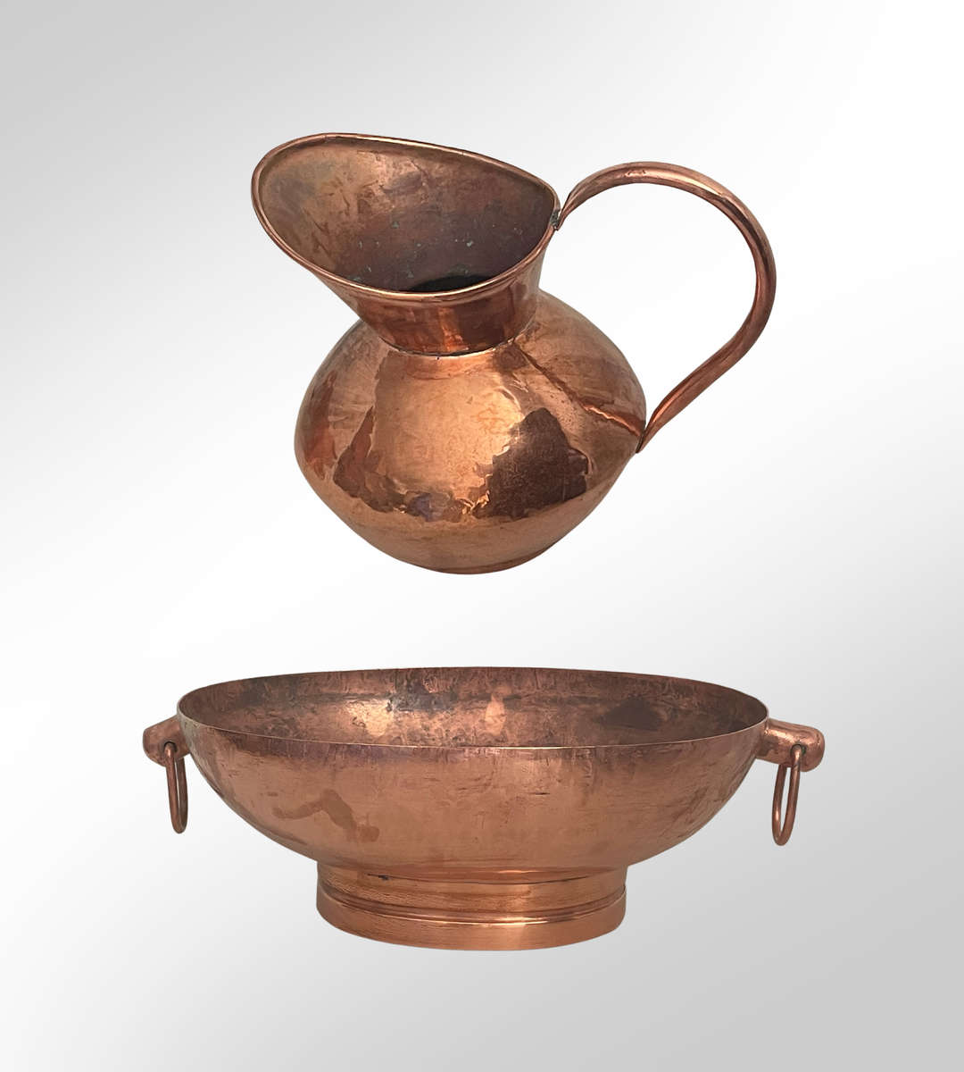 Vintage De Klerk Hand-Hammered Copper Oval Bowl & Jug Set  Original South African Craftsmanship