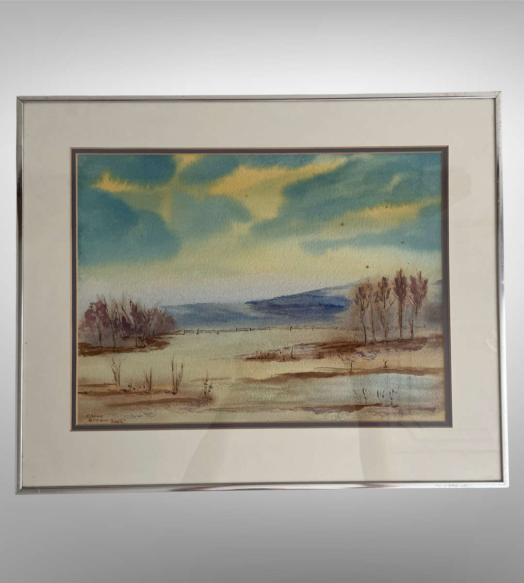 Clive Green 2006 Framed Watercolor Landscape  Signed Artwork  Metal Frame  48cm x 39cm