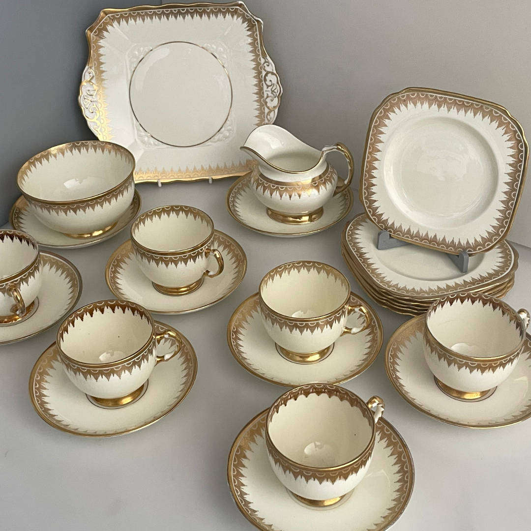 Vintage Art Deco Plant Tuscan China Tea Set  22K Gold Gilded  Circa 1936+  Made in England  23 P