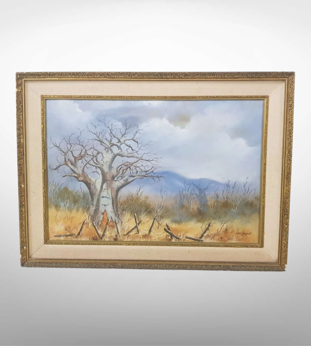 Original Ethel Sargent Oil Painting  Bushveld Landscape  Gilt Framed  74cm x 54cm