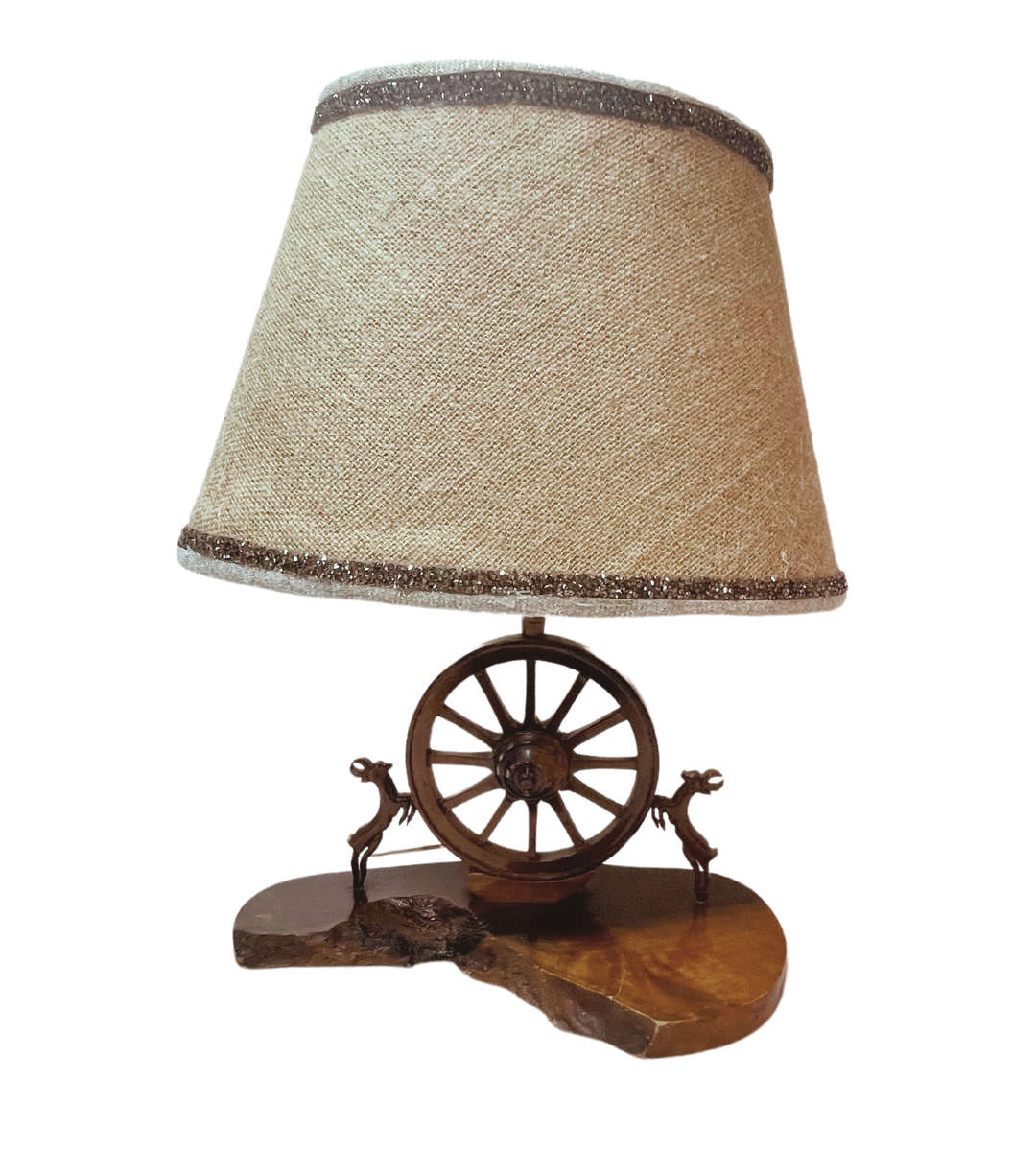 Vintage 1960s Wagon Wheel Table Lamp on Wooden Stand | Working Condition | Restoration Project