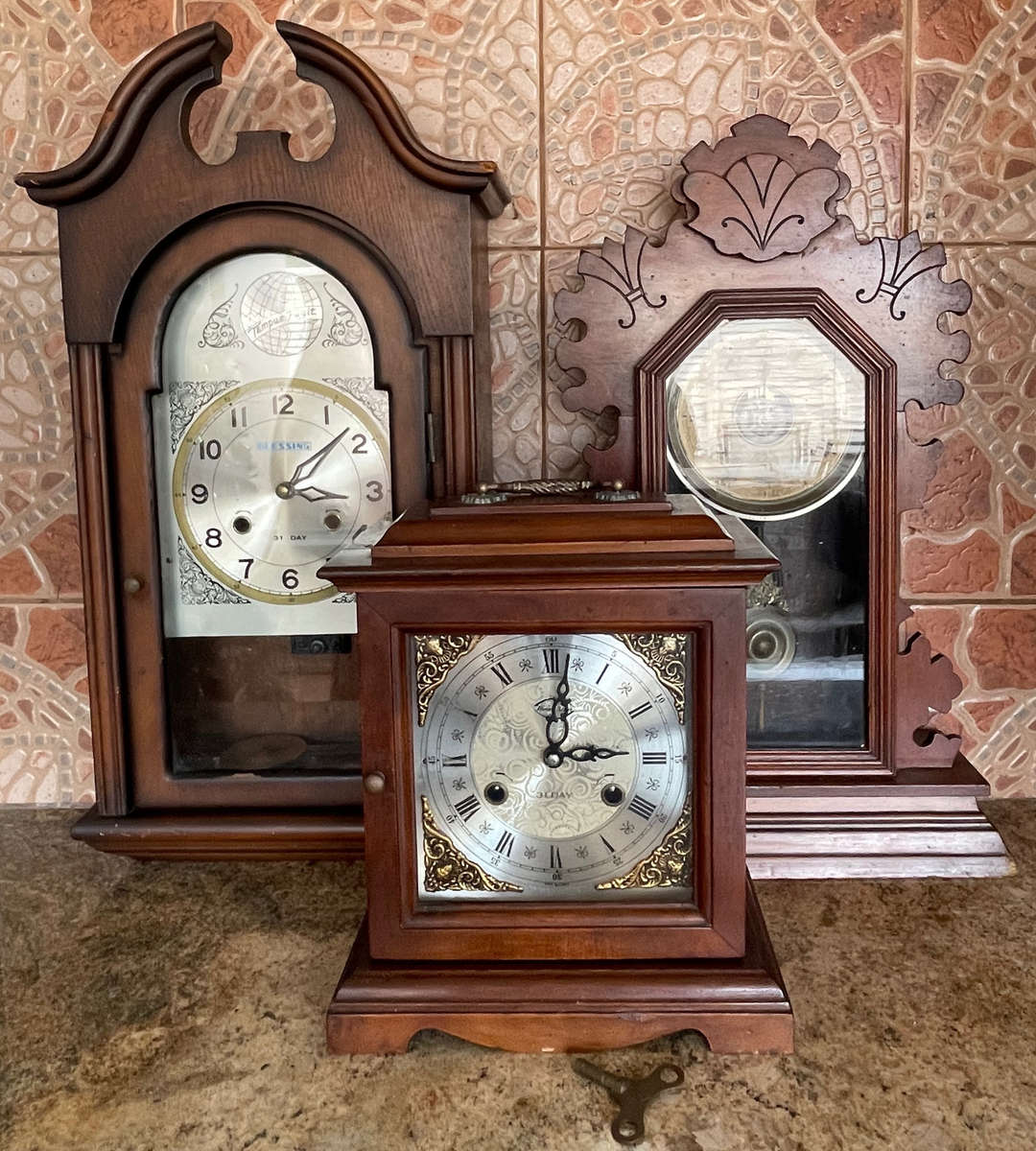 Lot of Antique & Vintage Wall Clocks  Three Star, Blessing, Ansonia (For Restoration)