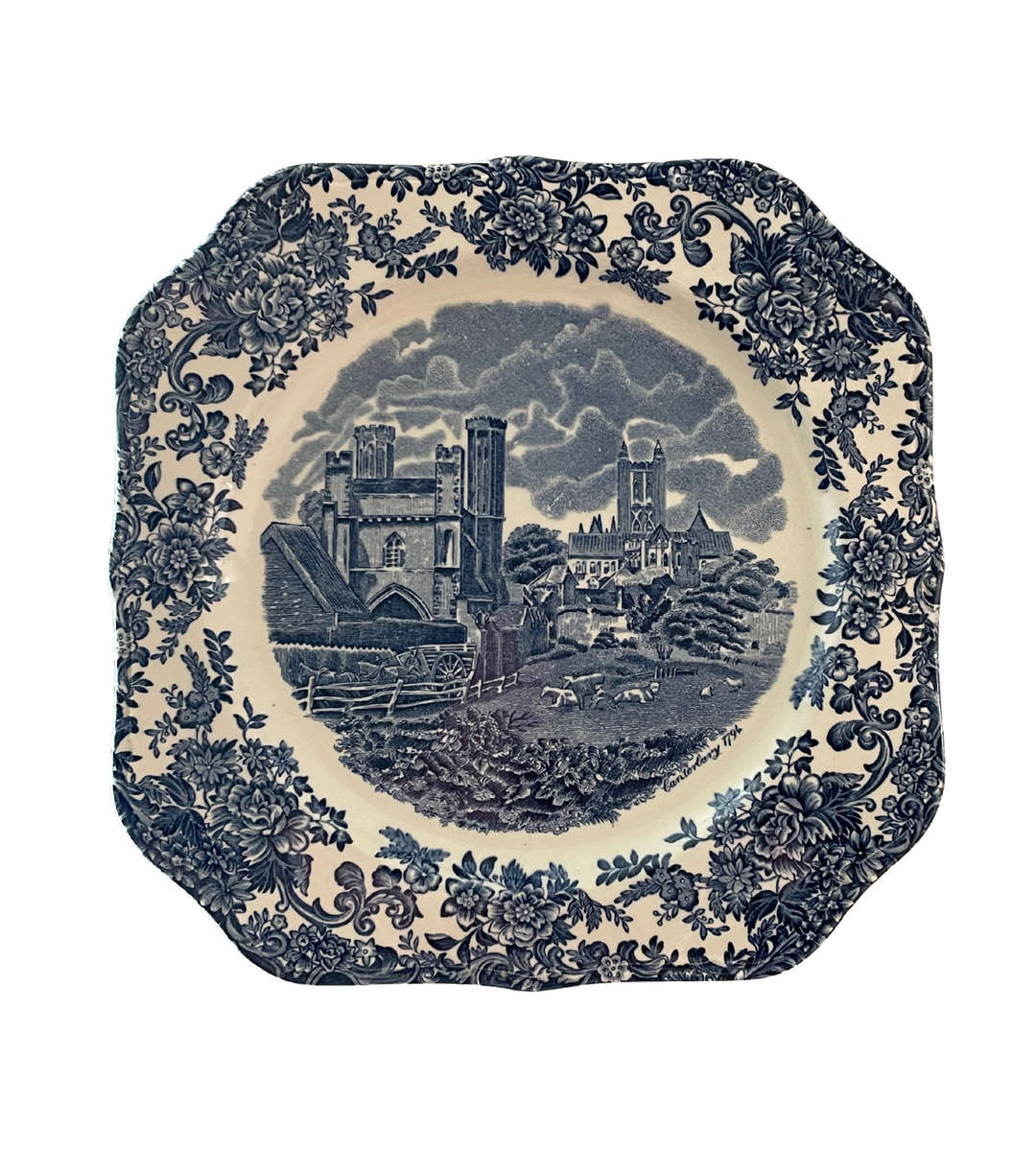 Johnson Brothers England Canterbury Plate | Blue & White Octagonal | 1794 Scene
