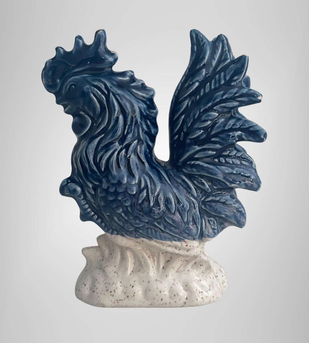 Vintage 1960s Blue & White Ceramic Rooster Ornament  15cm High