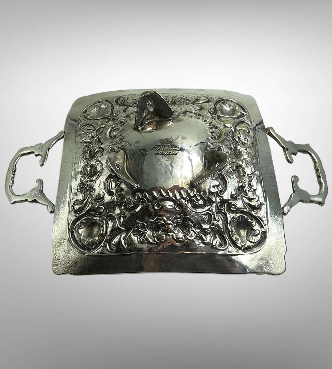 Antique Williams Sheffield Silver-Plated Bon Bon Dish with Ornate Handles & Floral Repoussé  1920s