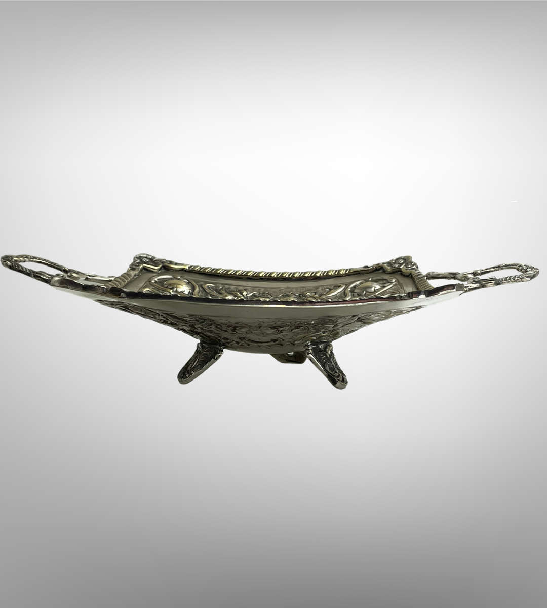 Antique Williams Sheffield Silver-Plated Bon Bon Dish with Ornate Handles & Floral Repoussé  1920s